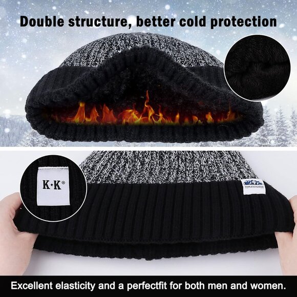 Mens Fleece Lined Winter Knit Beanie Hat Warm Soft Snug Fit for Cold Weather - Picture 3 of 6